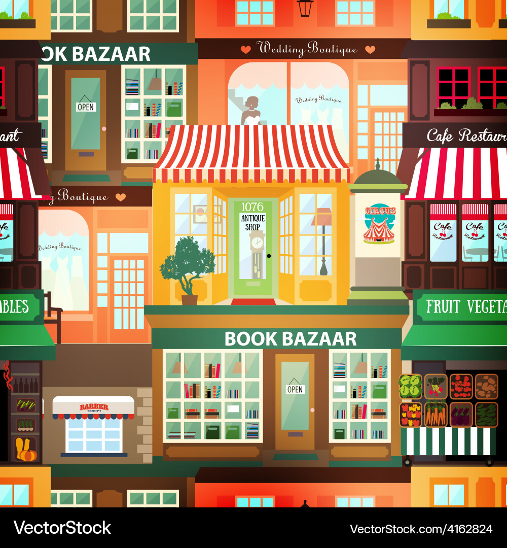 Shops and vitrine elements seamless pattern Vector Image