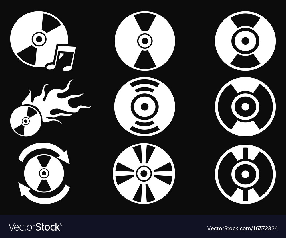 White cd icons on black background