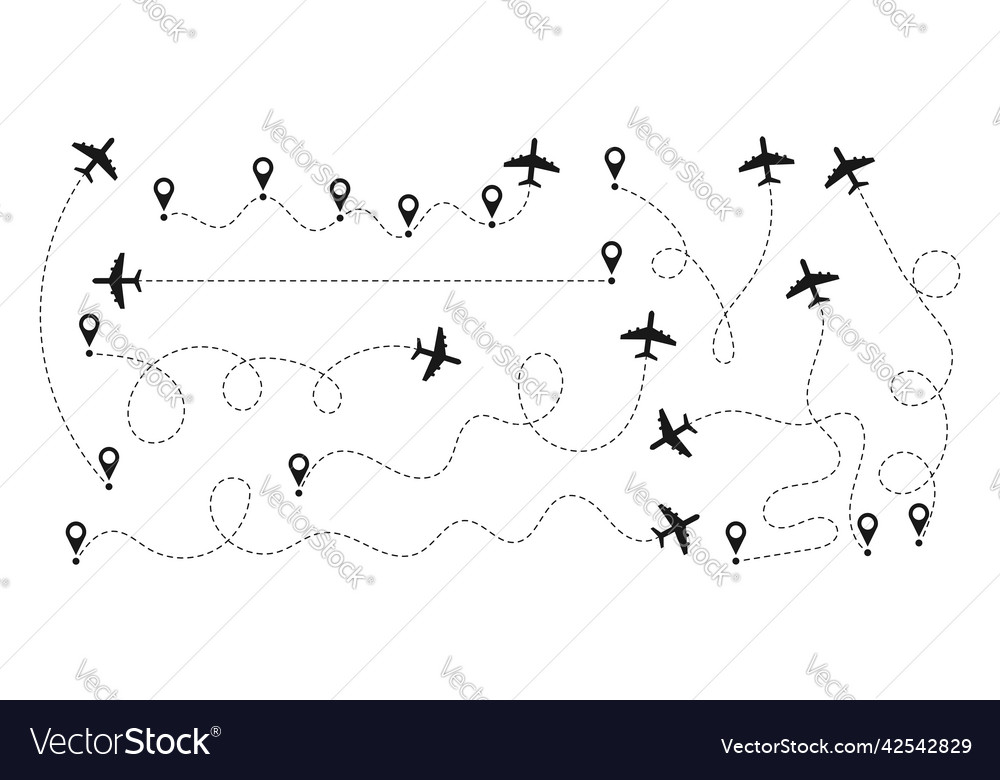 Airplane paths set routes vector image Airplane paths set routes