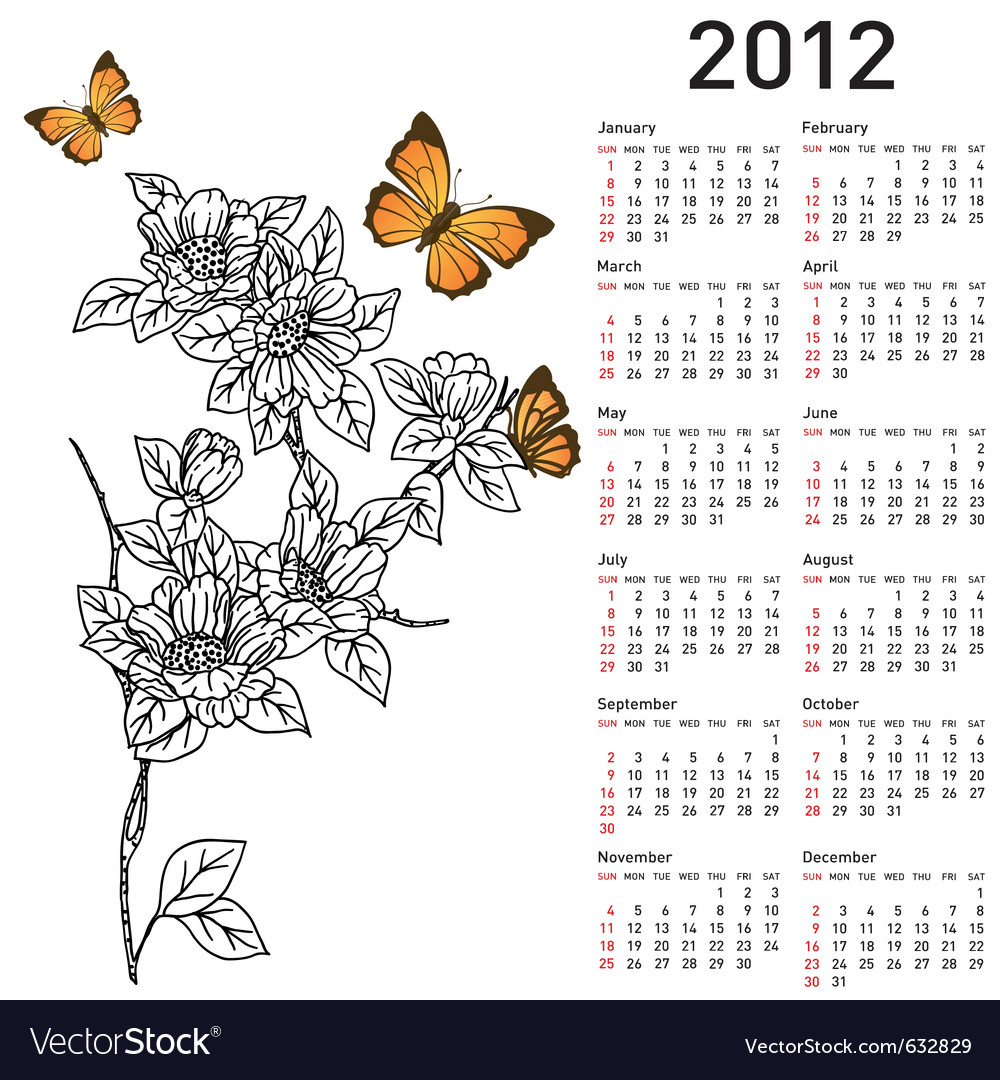 Calendar for 2012 with flowers