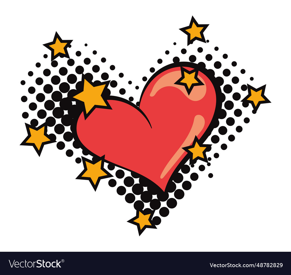 Love pop art red heart with stars Royalty Free Vector Image