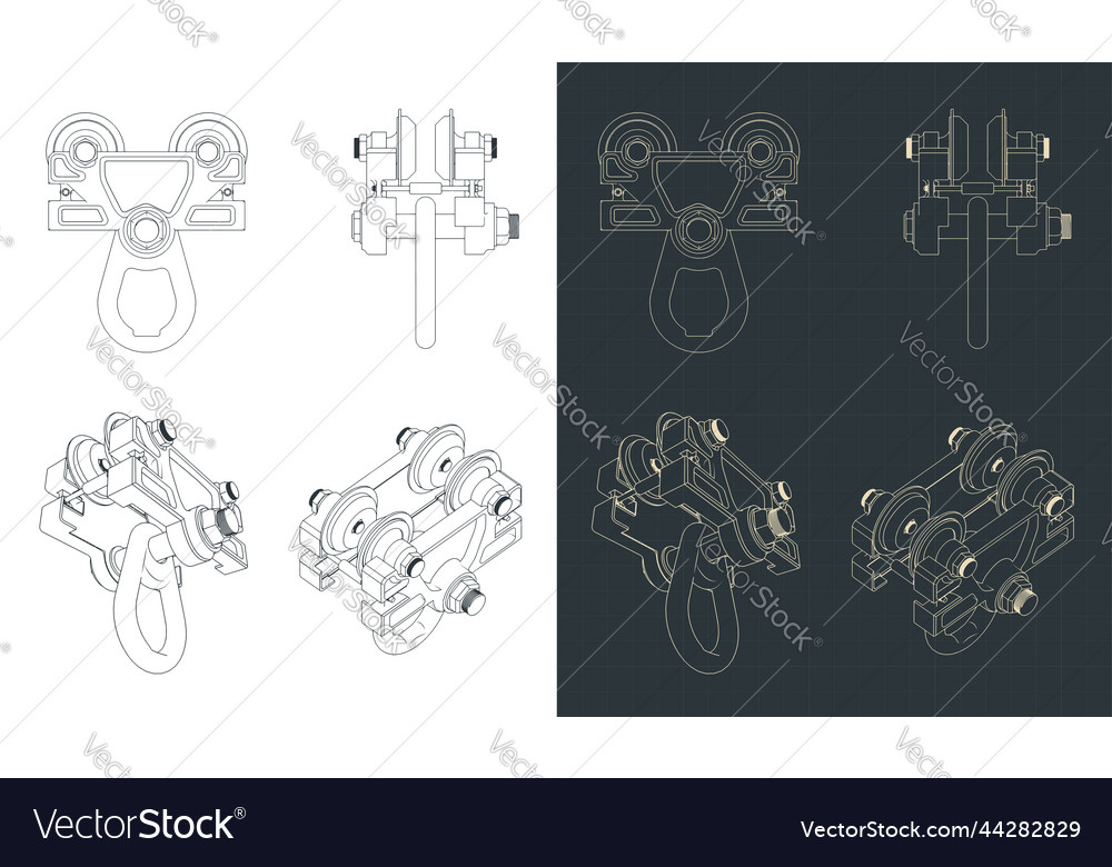 Overhead hoist crane trolley blueprints Royalty Free Vector