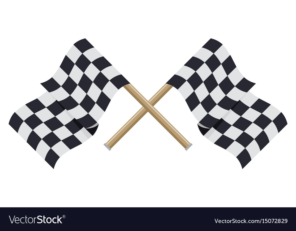 Two crossed checkered racing flags in flat style