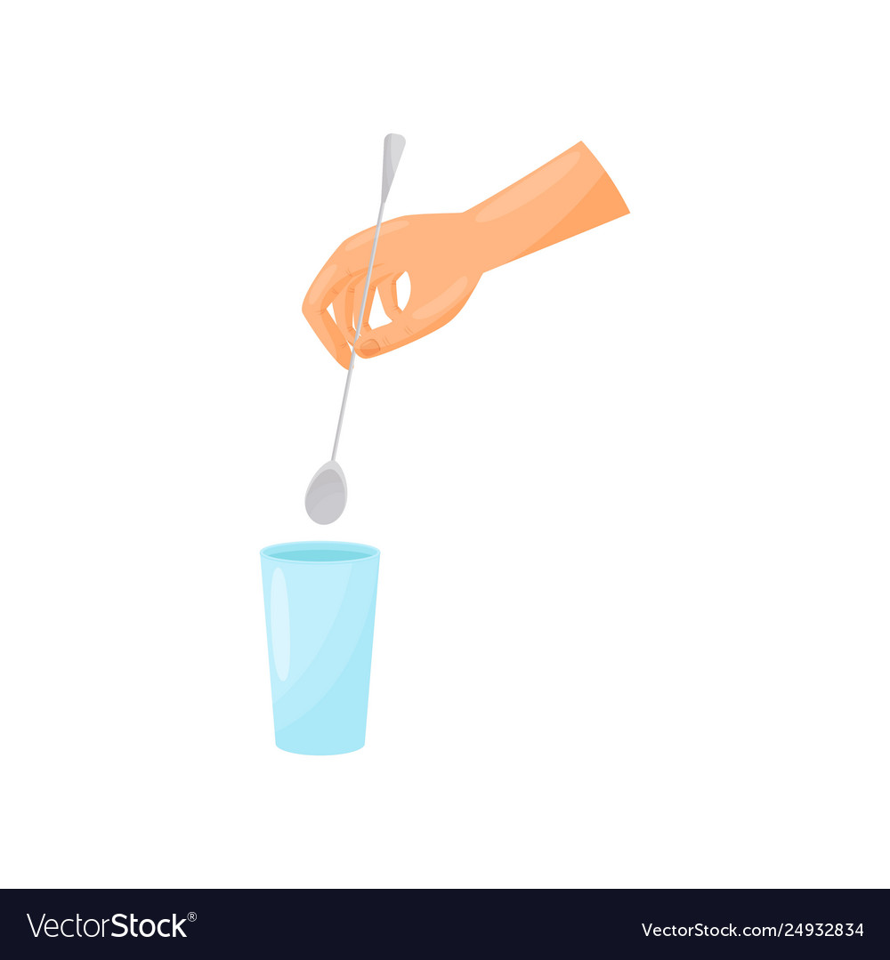 Bartender hand pulls out a spoon from a glass Vector Image