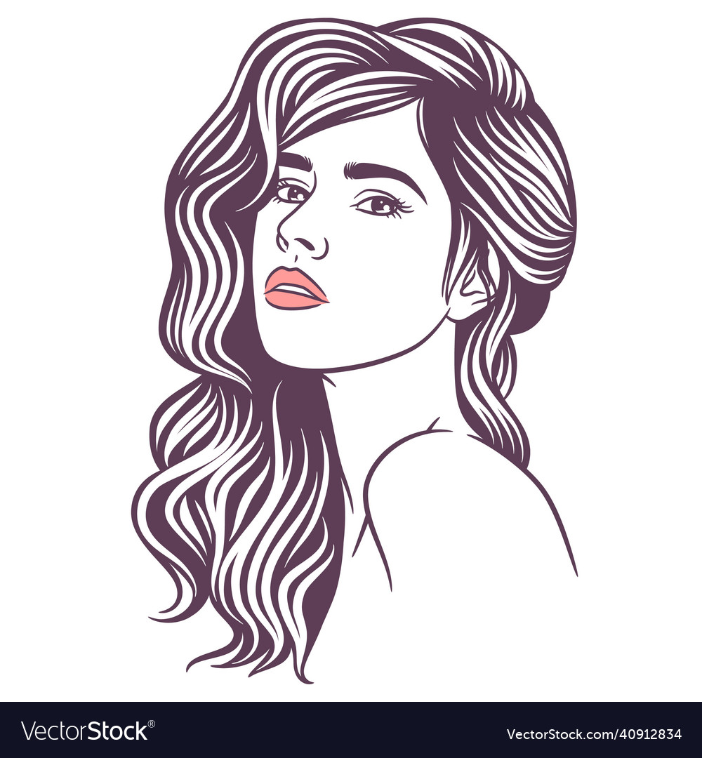 Beauty woman line art black and white