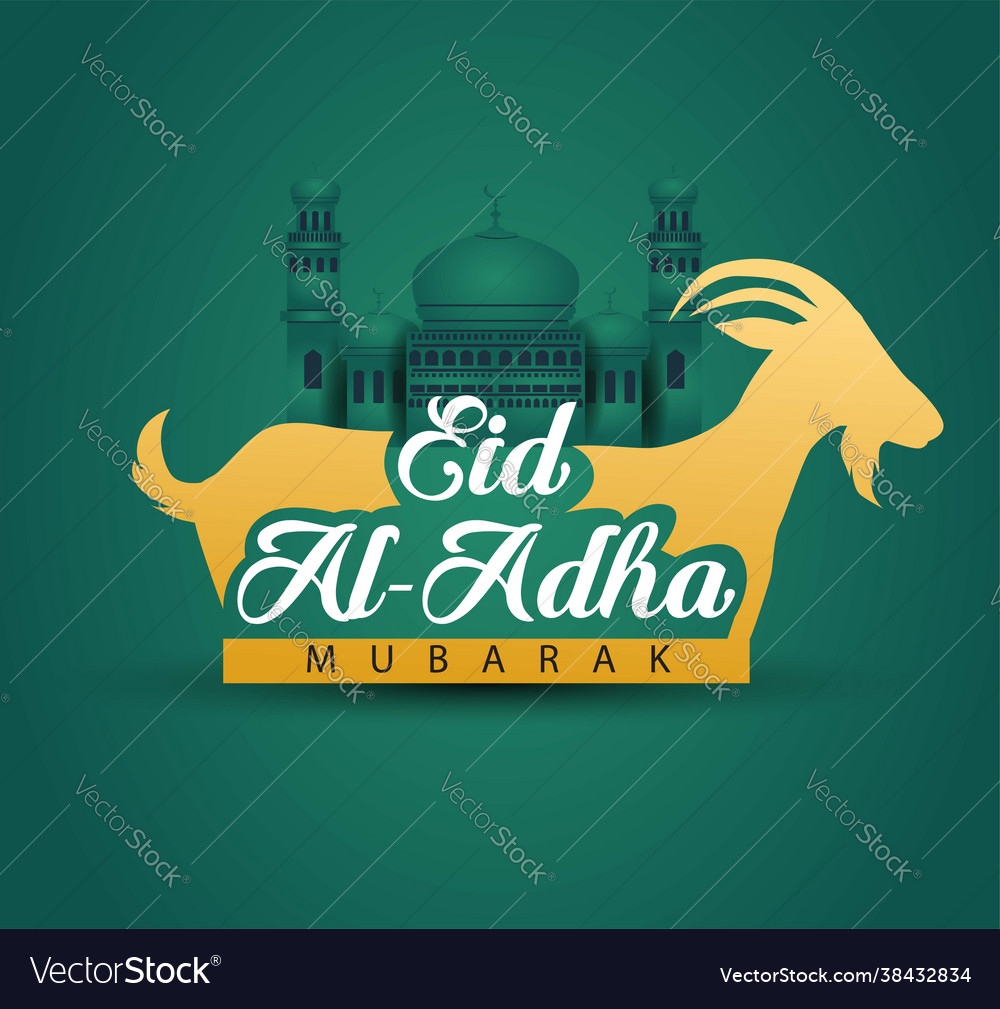 Eid al adha calligraphy text with goat for Vector Image