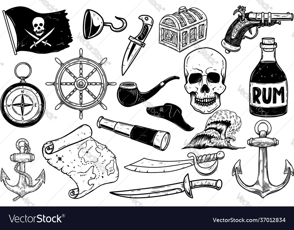 Set pirate design elements design element Vector Image