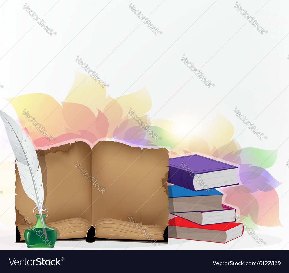 Books and feather on floral background