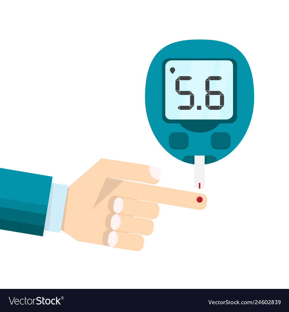 Diabetes test concept mans hand and glucometer Vector Image