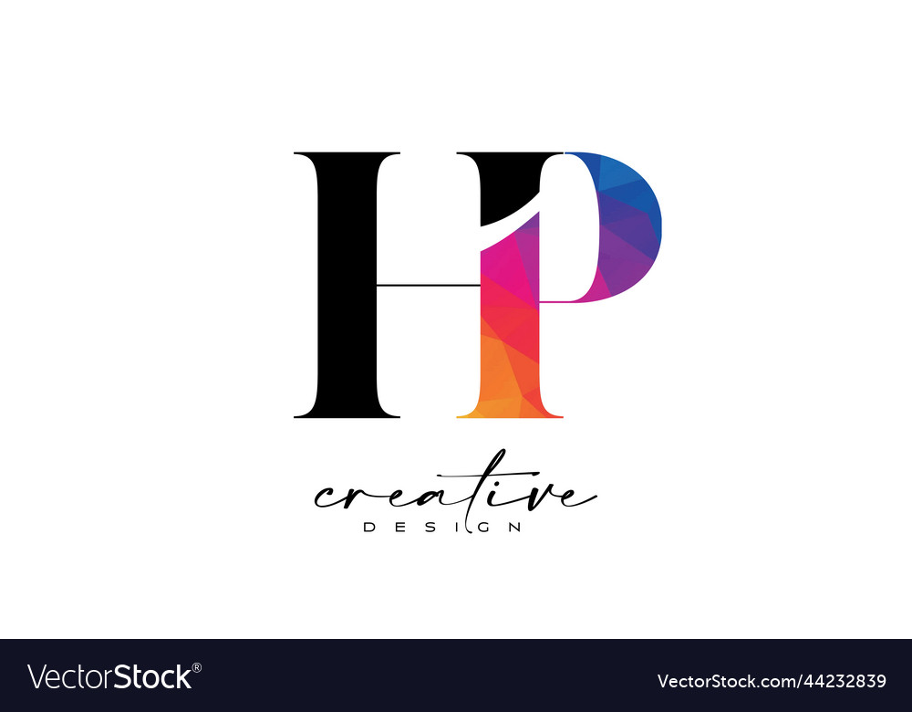 Hp letter design with creative cut and colorful Vector Image