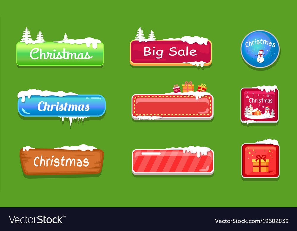 Set Of Winter Theme Web Push Button Covered Snow Vector Image