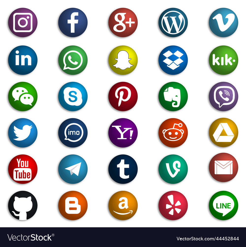 Colorful social media 3d icons pack Royalty Free Vector