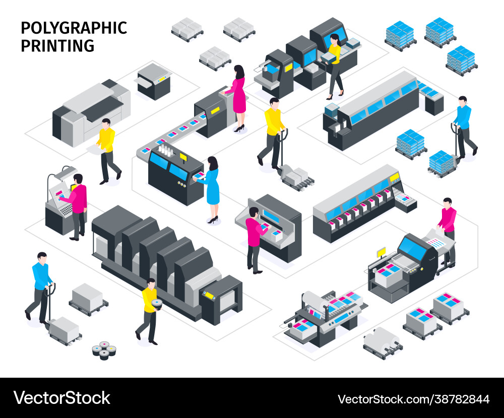 Isometric polygraphy composition Royalty Free Vector Image
