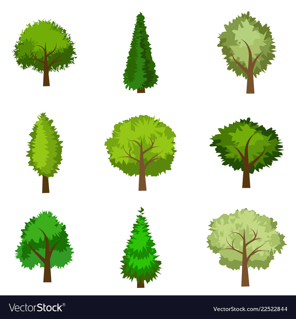 Set of seasoned trees flat style Royalty Free Vector Image