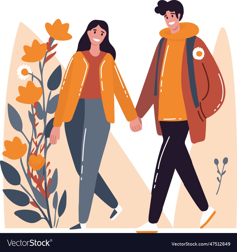 Hand drawn couple walking holding hands in flat Vector Image