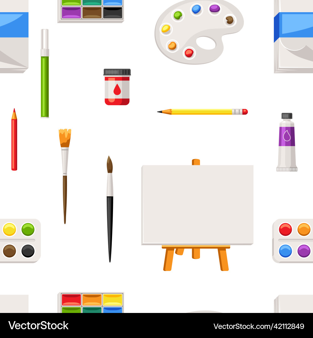 Artist Tools Pattern Seamless pattern with painter tools and materials Vector Image