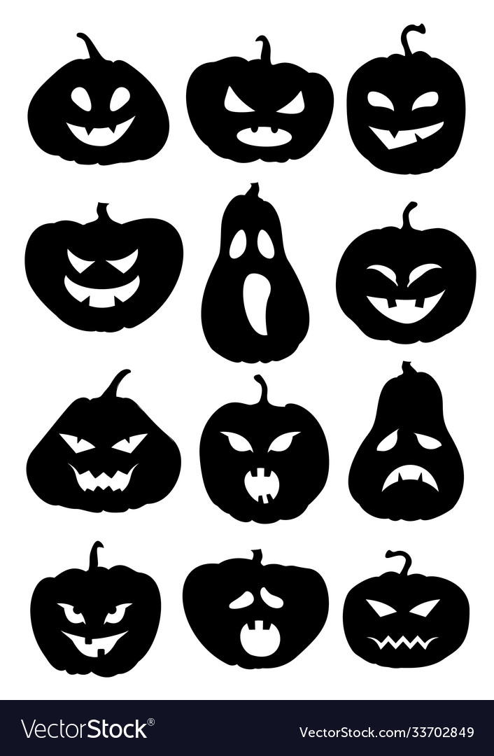 Set black halloween pumpkins different Royalty Free Vector