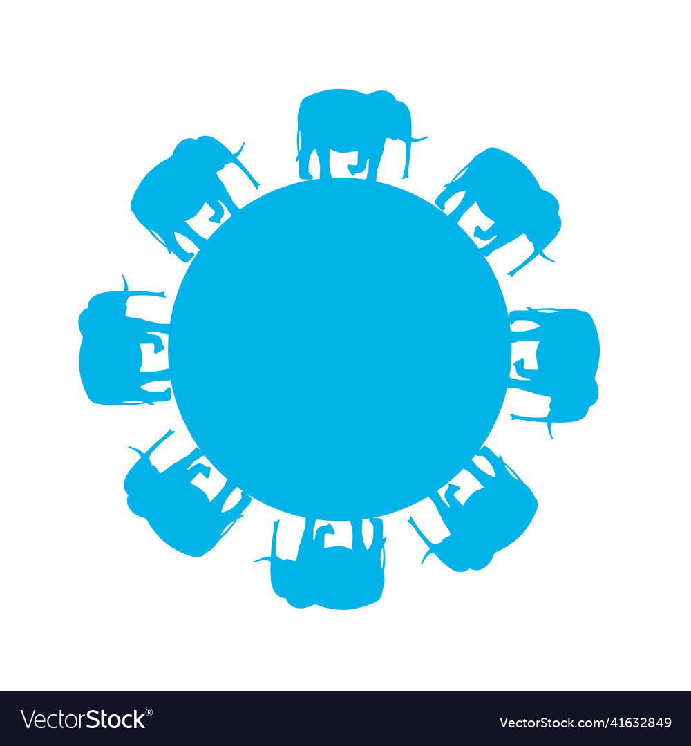 Set of silhouette elephants on a ball