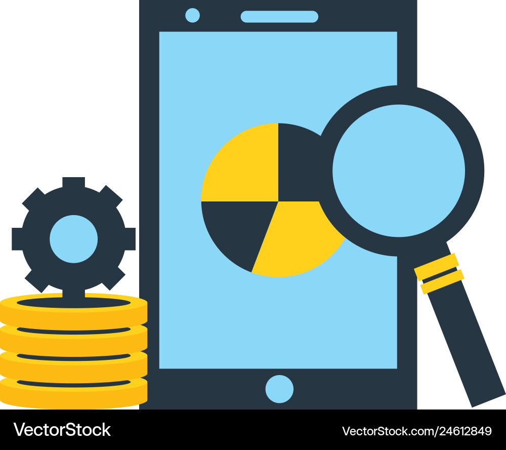 Smartphone coins magnifying glass fintech Vector Image