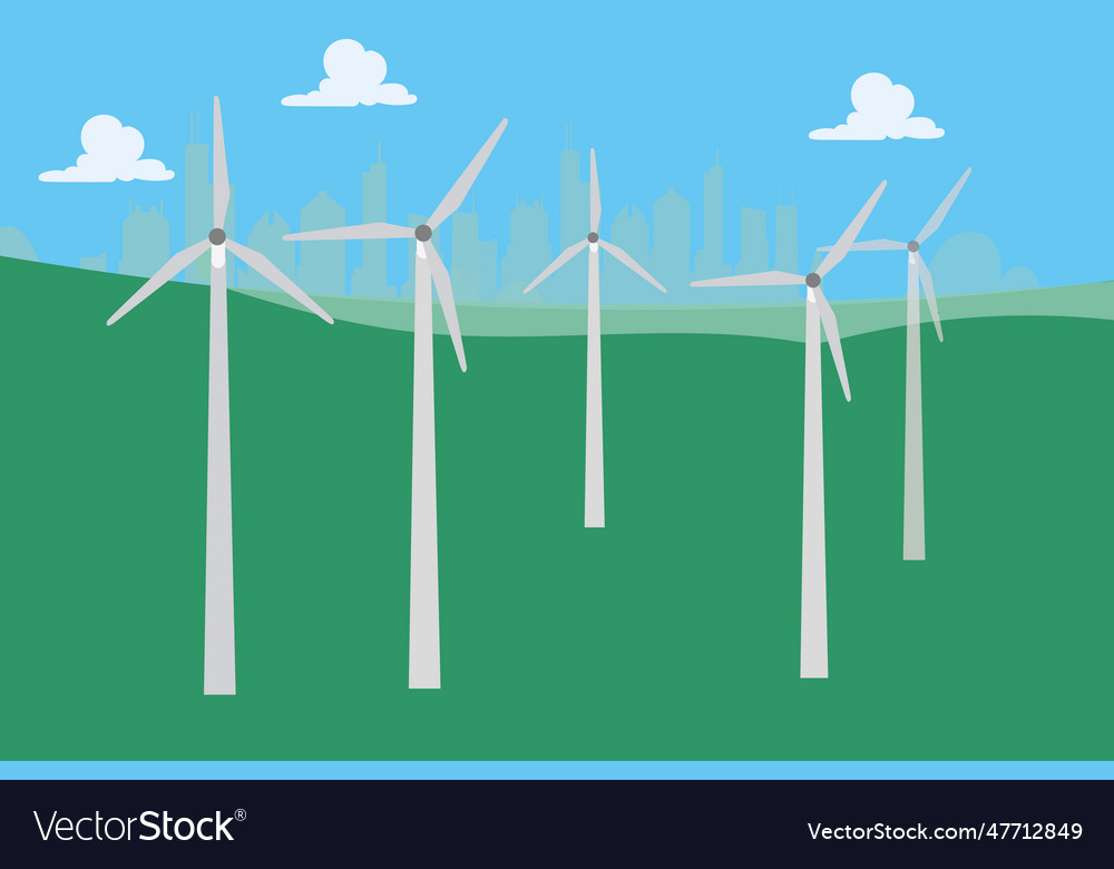 Wind power plant and factory turbines Royalty Free Vector