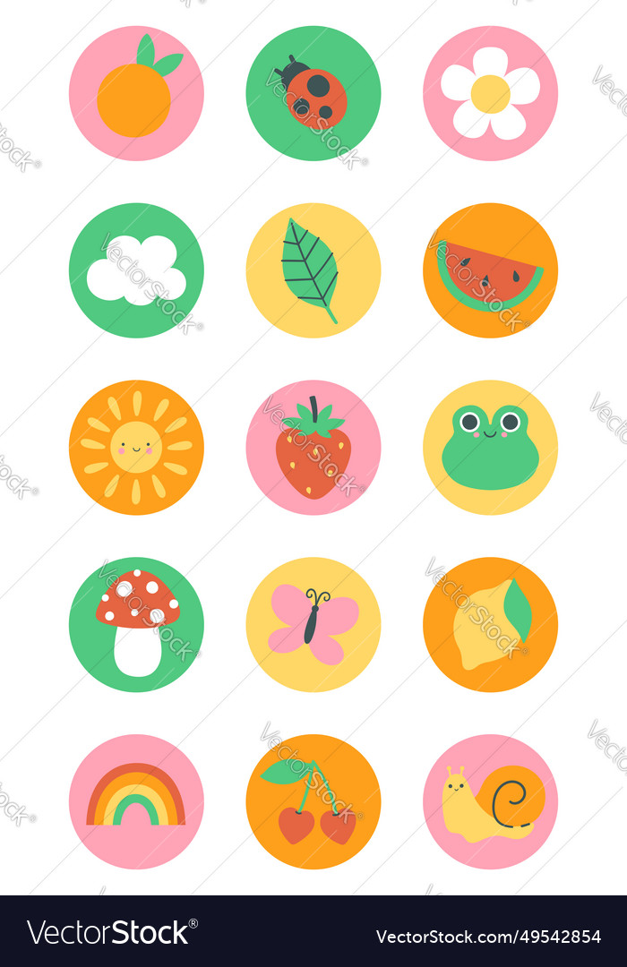 Circle Stickers With Summer Season Items Vector Image