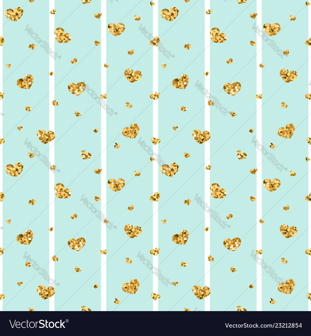 Gold heart seamless pattern blue-white geometric