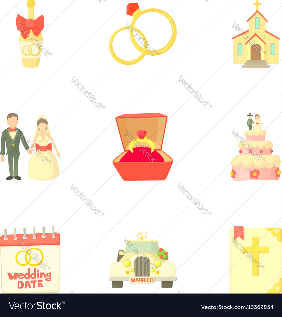 Marriage icons set cartoon style Royalty Free Vector Image