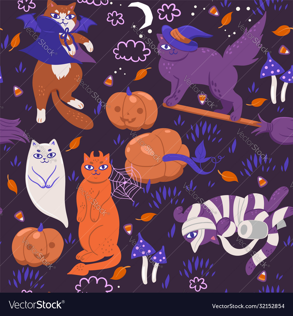 Seamless pattern with halloween cats graphics vector image Seamless pattern with halloween cats graphics