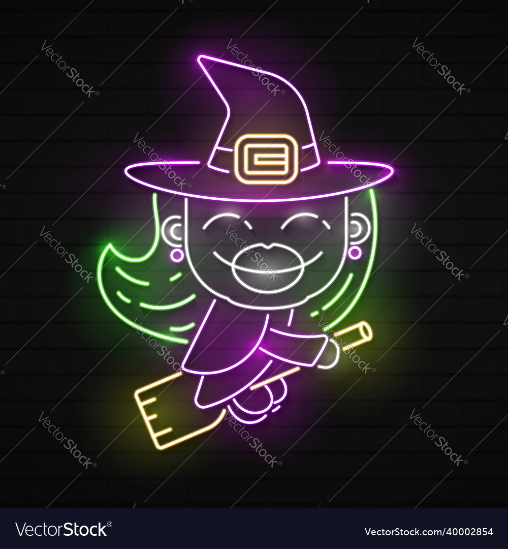 Witch neon sign luminous signboard with sorceress