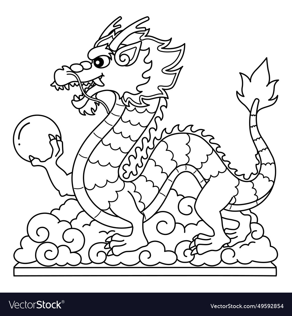 Year of the dragon statue holding an orb isolated