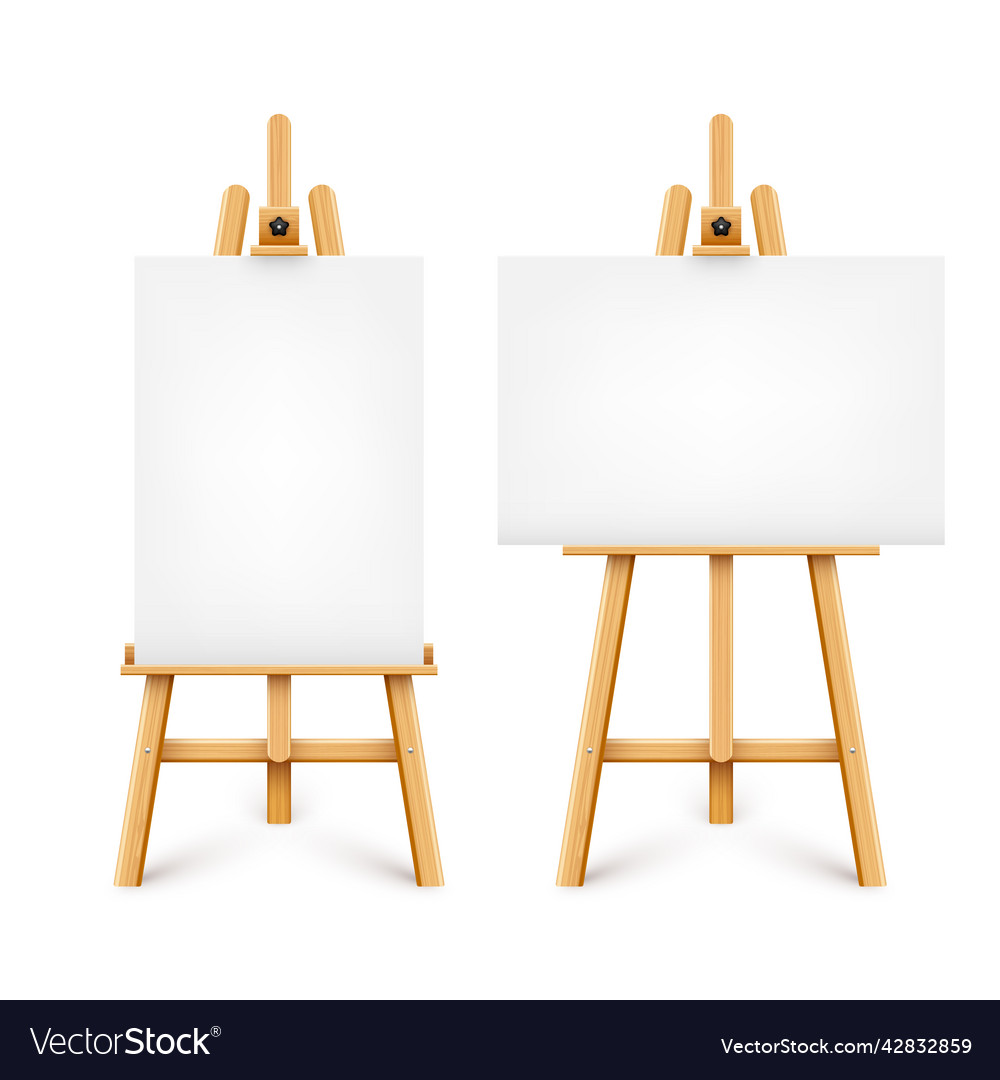 Realistic paint desk with blank white canvas Vector Image