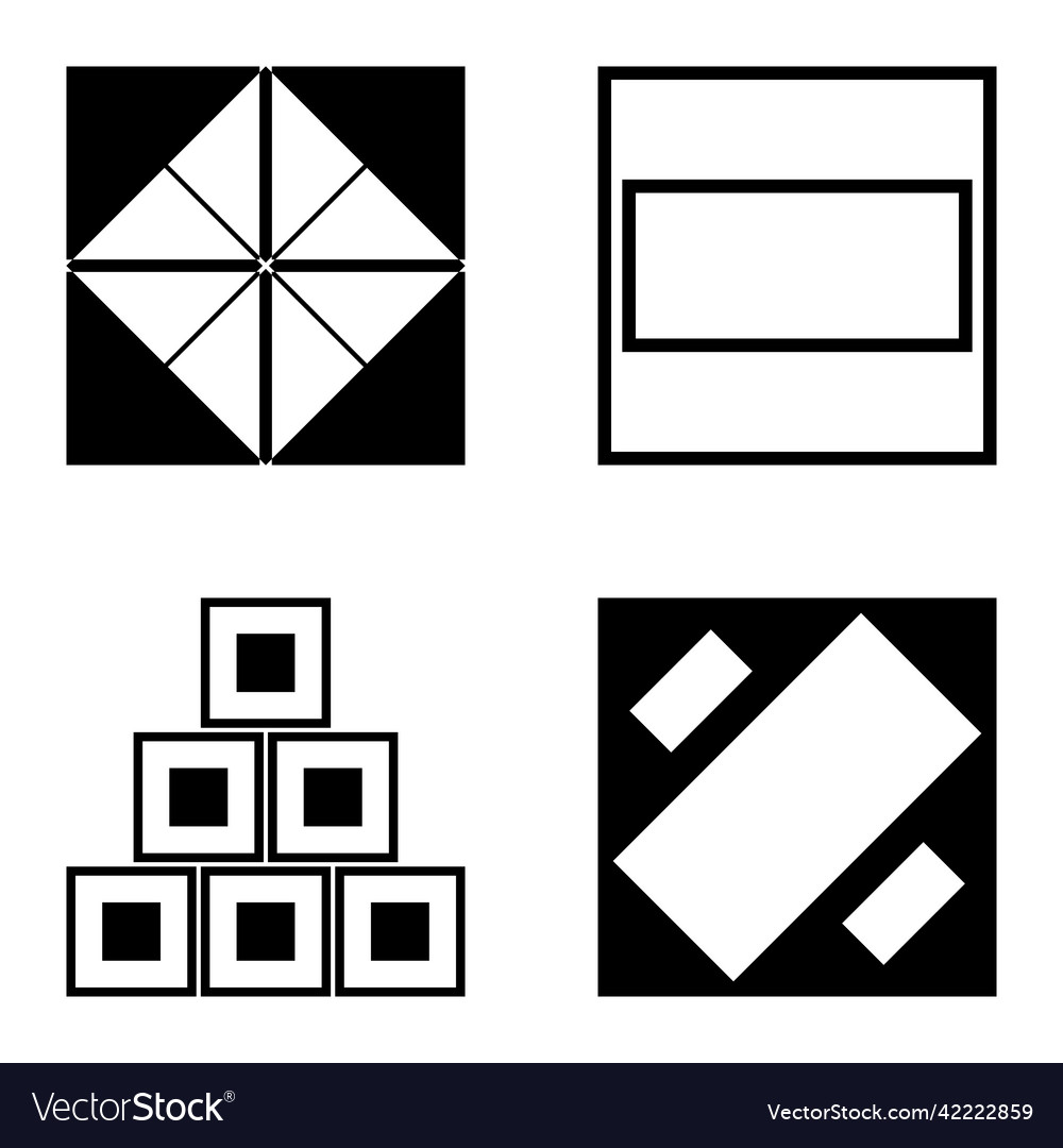 Square2 flat icon set isolated on white background