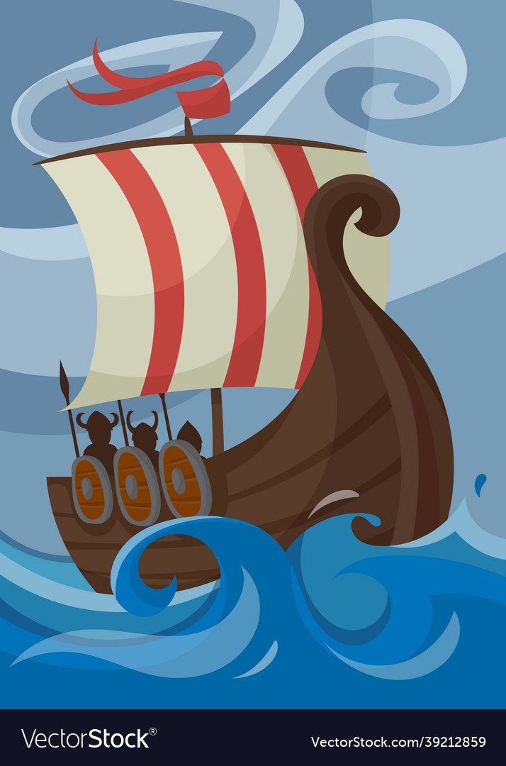 Viking poster with drakkar Royalty Free Vector Image