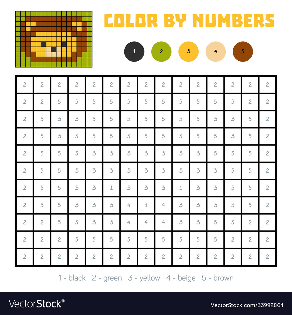 Color number education game lion Royalty Free Vector Image