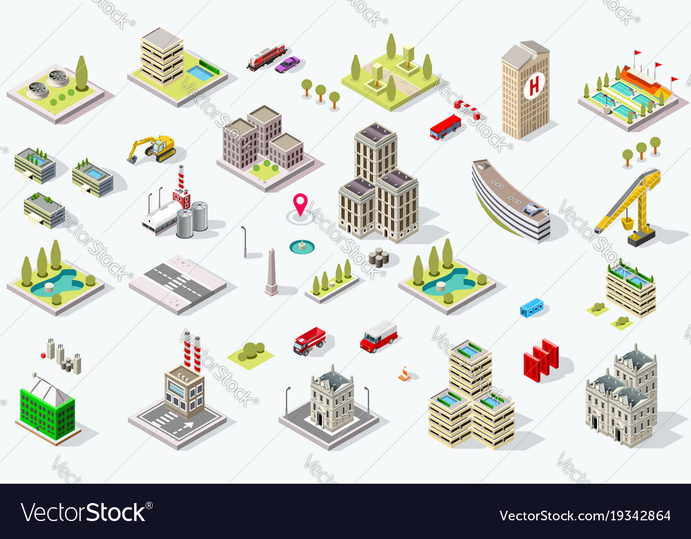 Isometric City Building Set Royalty Free Vector Image