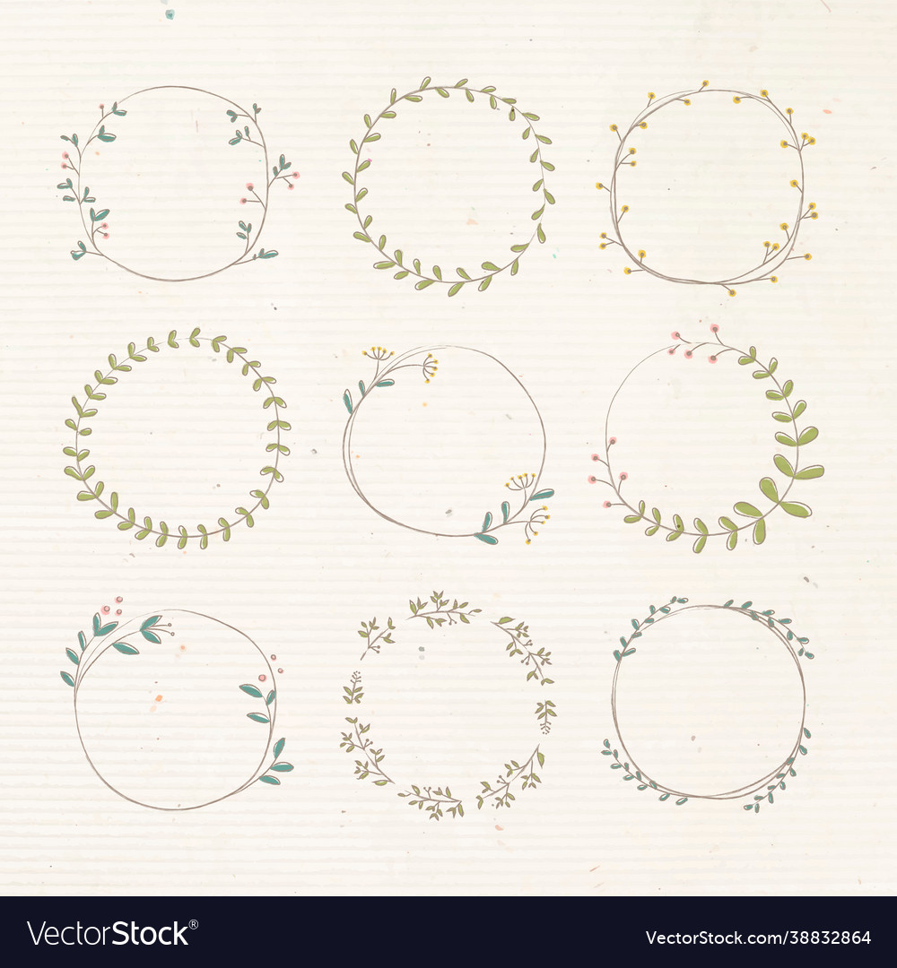 Leafy doodle sticker design element set Royalty Free Vector