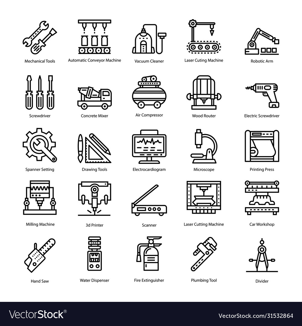 Technical tools and machines line icons set Vector Image