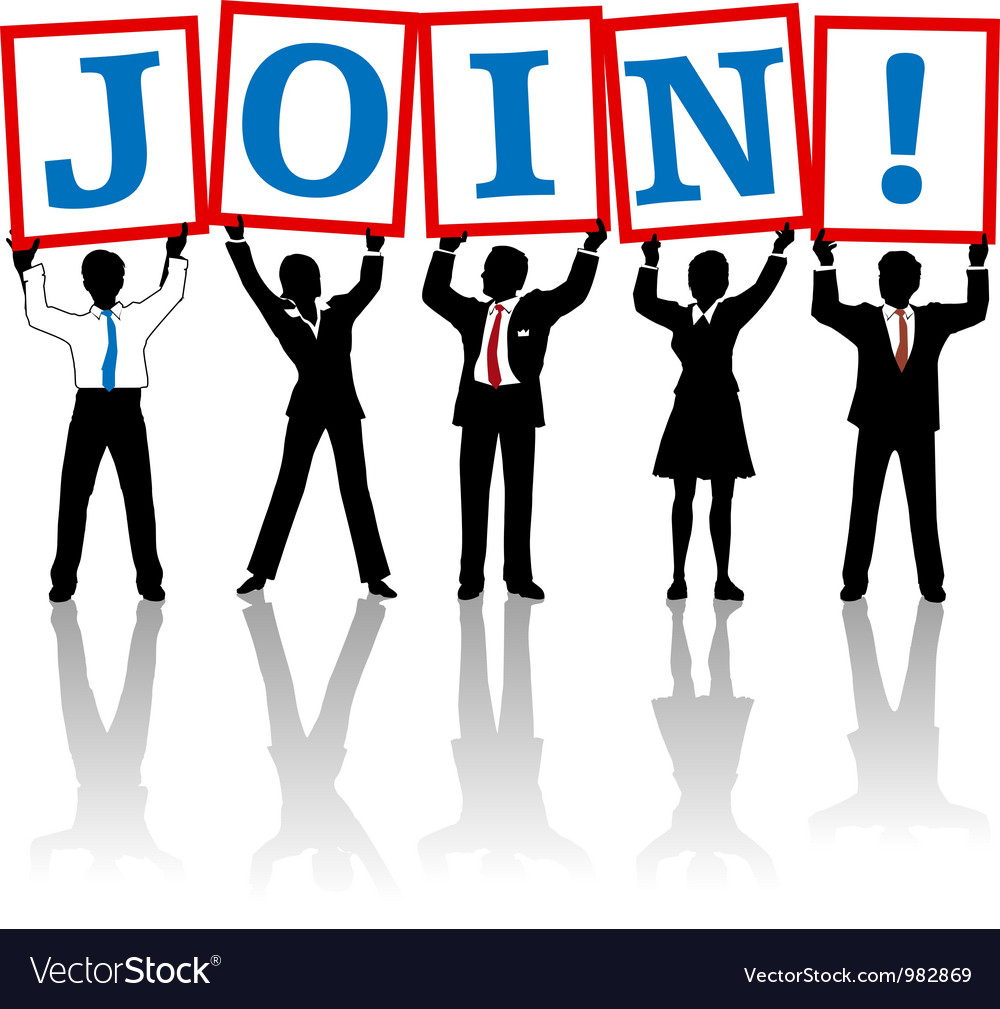 Business people hold up join sign Royalty Free Vector Image