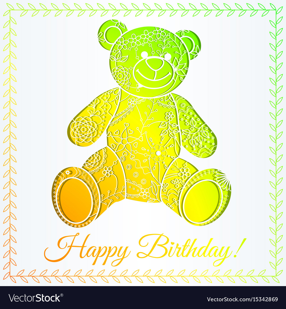 Happy birthday card with bear gradient Royalty Free Vector