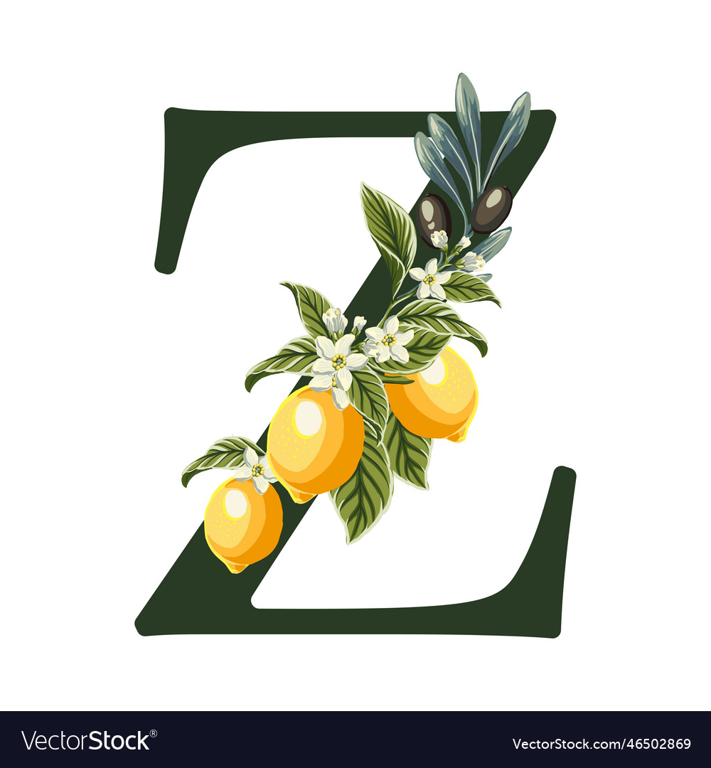 Letter z from alphabet with lemons and olive