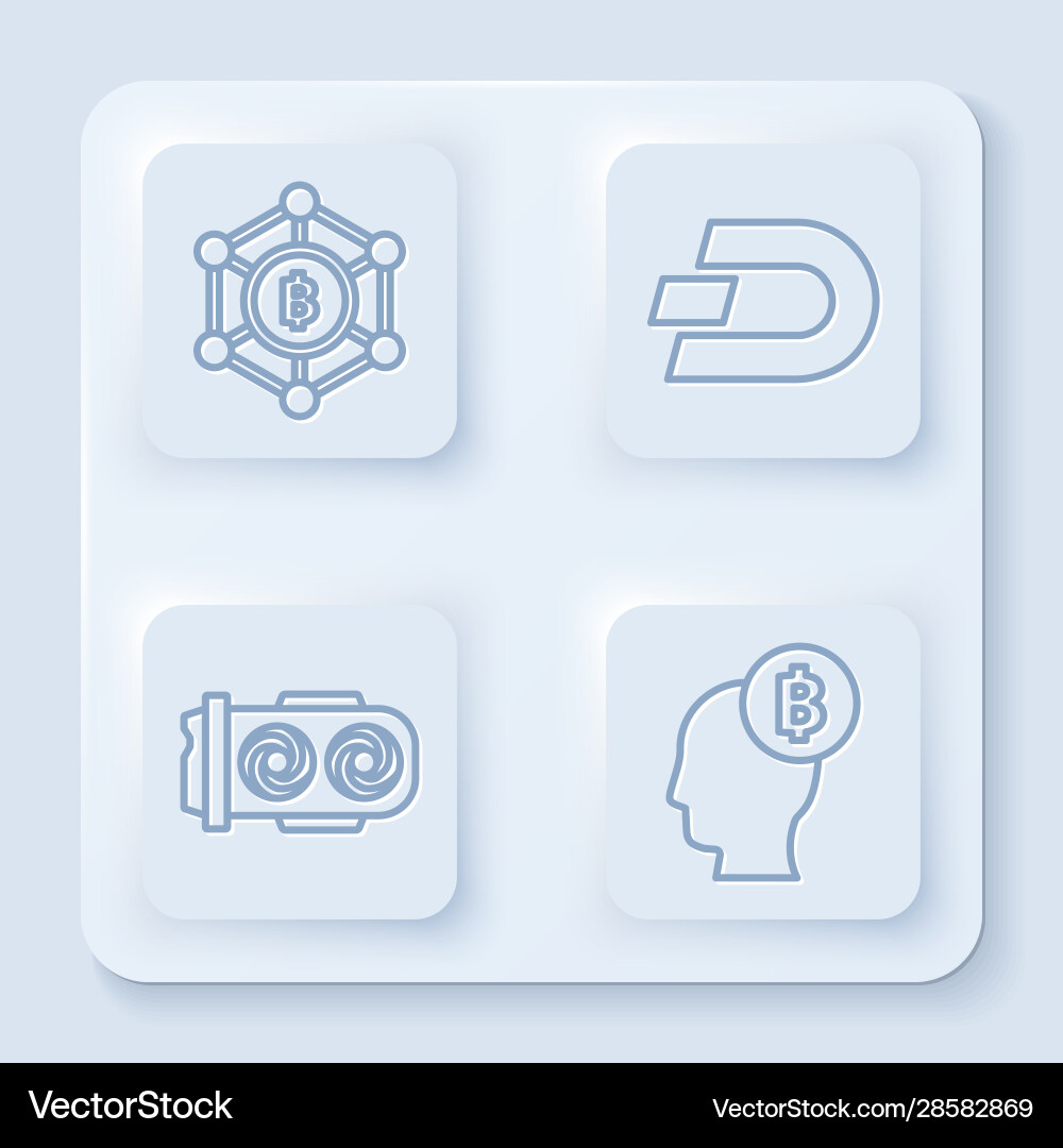 Set line blockchain technology bitcoin Royalty Free Vector