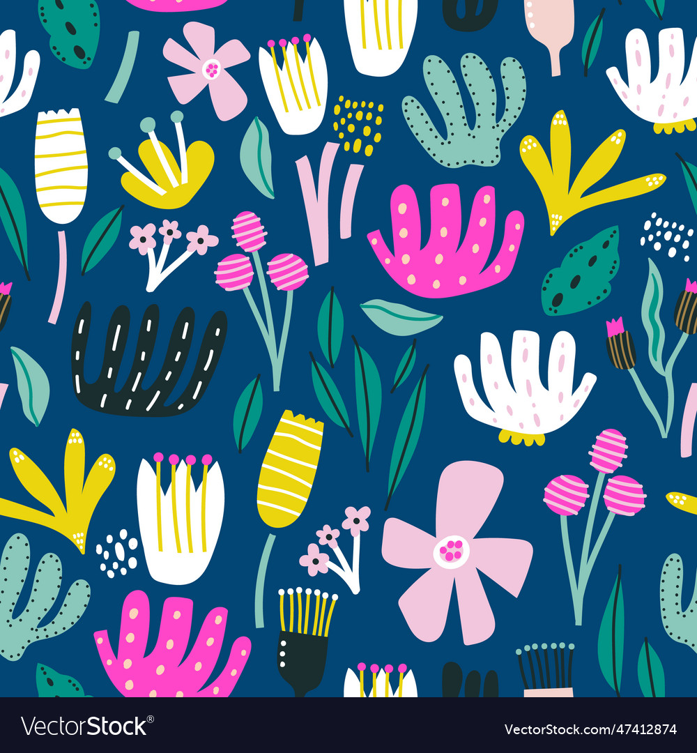 Floral seamless pattern with hand drawn flowers