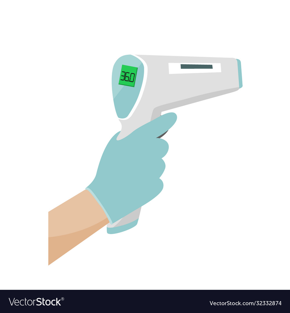 Hand holding digital infrared thermometer or Vector Image