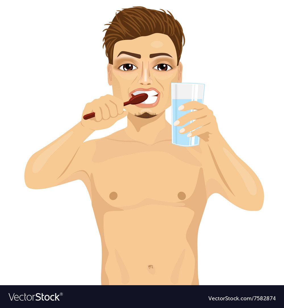 Young handsome man brushing his teeth Royalty Free Vector