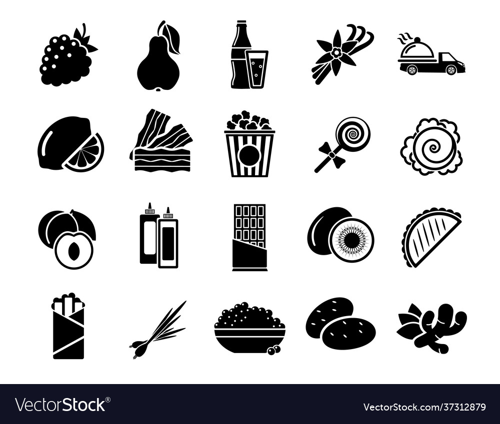 Elegant food icons set black beverage