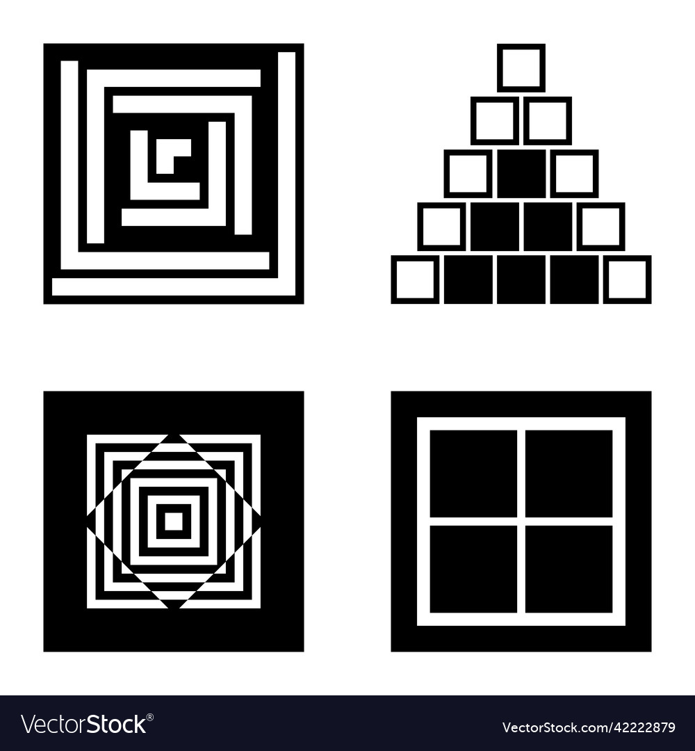 Square2 flat icon set isolated on white background