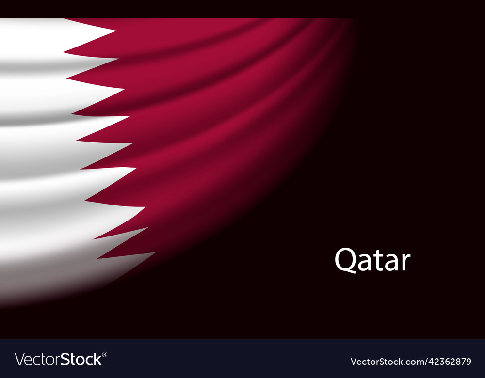 Wave flag of qatar on dark background banner Vector Image
