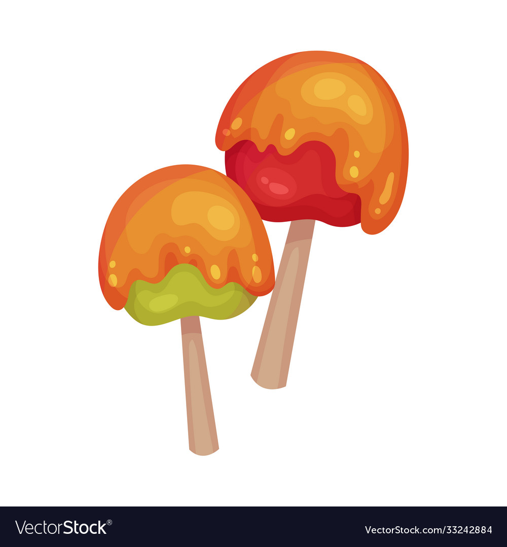 Apples in caramel on sticks as thanksgiving day