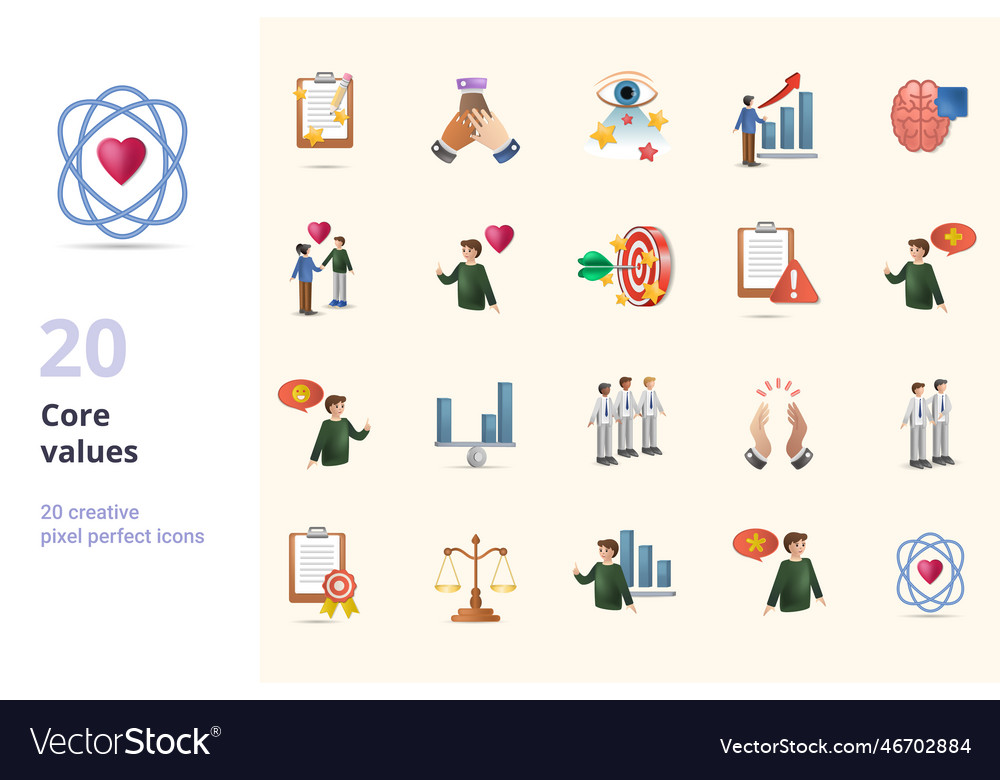 Core values set creative icons imagination Vector Image