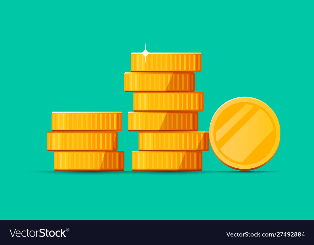 Growing stack golden dollar coins isolated